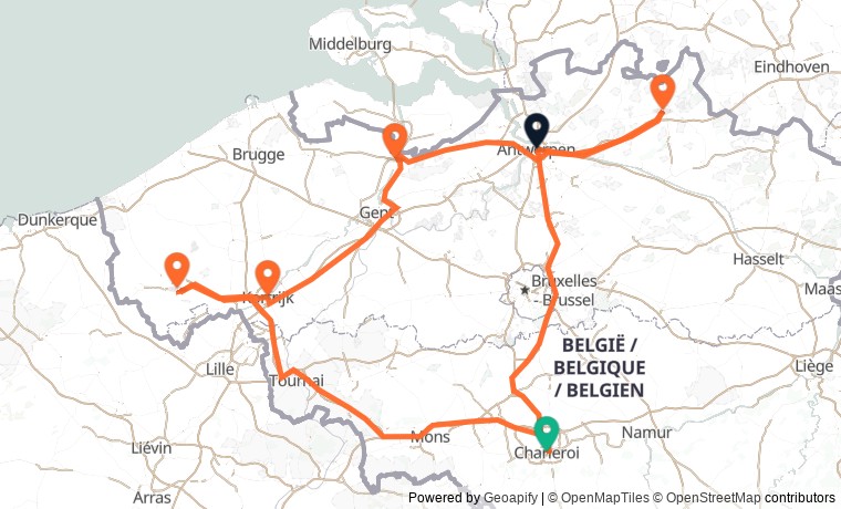 Berekende route over België